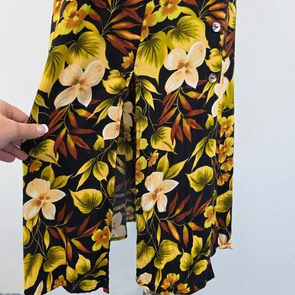 Vtg Scarlett Sleeveless Maxi Dress Womens 14 Black Yellow Hawaiian Floral Y2K - Picture 8 of 13